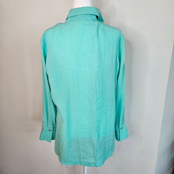 FRIDAZE Size Large Linen Wrinkle Resistant Redefined Tunic Turquoise Shirt - Picture 6 of 11